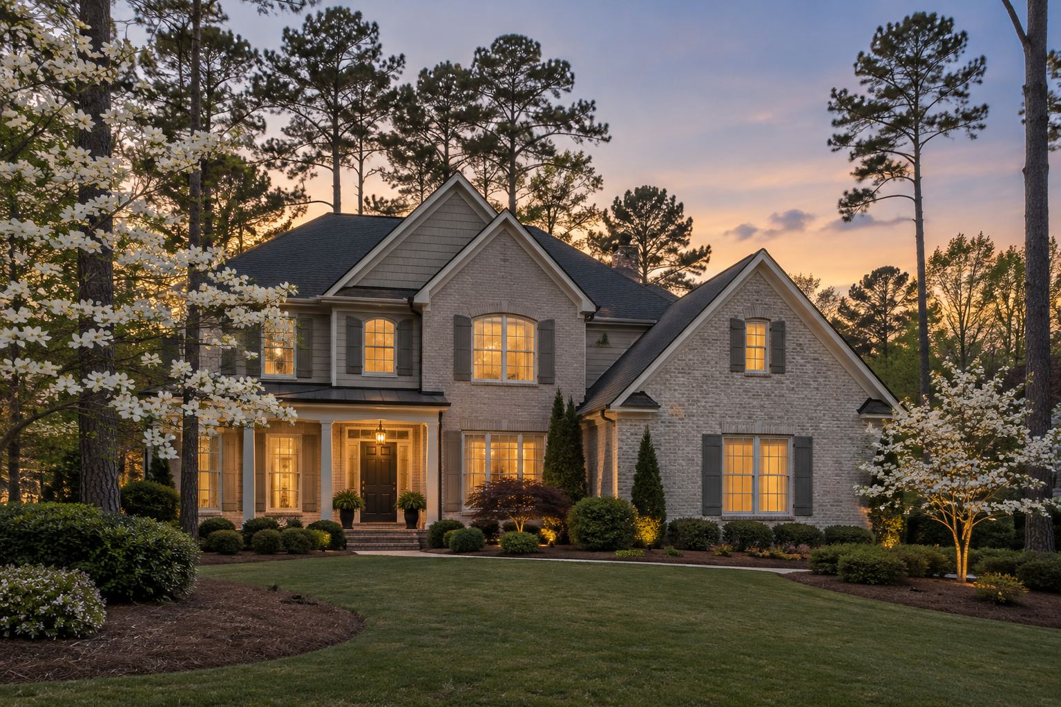 An Atlanta area home at dusk, illustrative